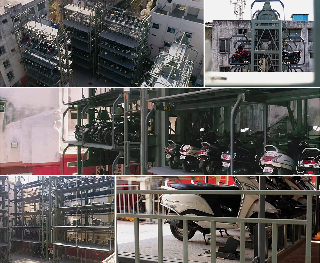 BIKE PARKING® installations: rotary bike carousels with motorbikes and scooters on the pallets