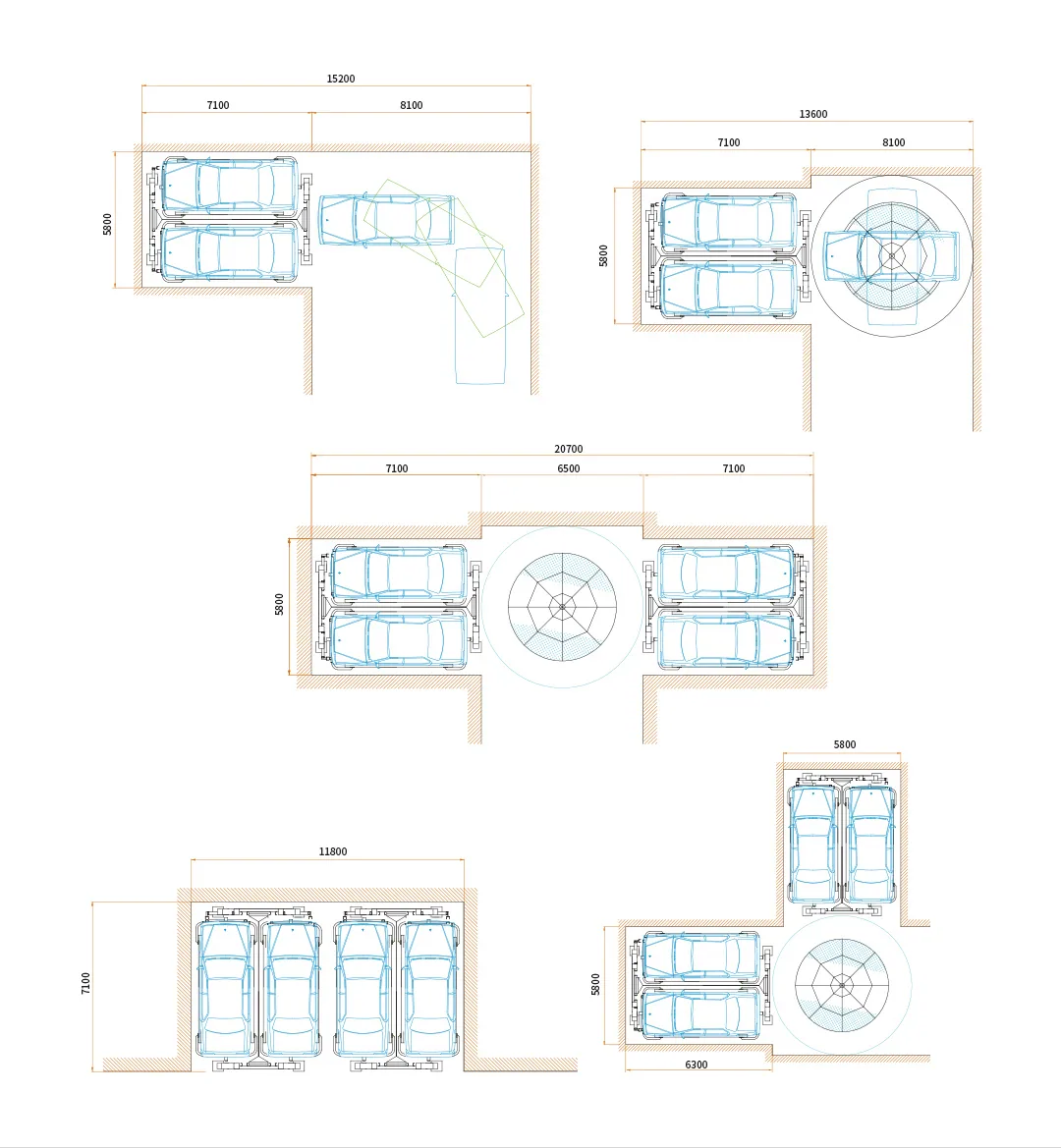 Plan and layout drawings for the SUX series